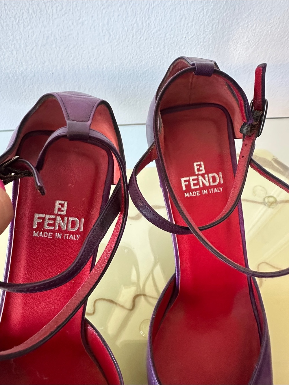 Fendi Purple and Red Geometric Pointed-Toe Ankle-Strap Heels - Picture 2 of 5